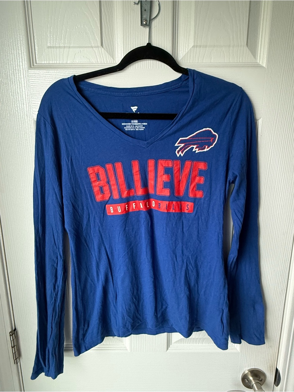 Fanatics Blue Long Sleeve V-Neck 'BILLIEVE' Buffalo Top
